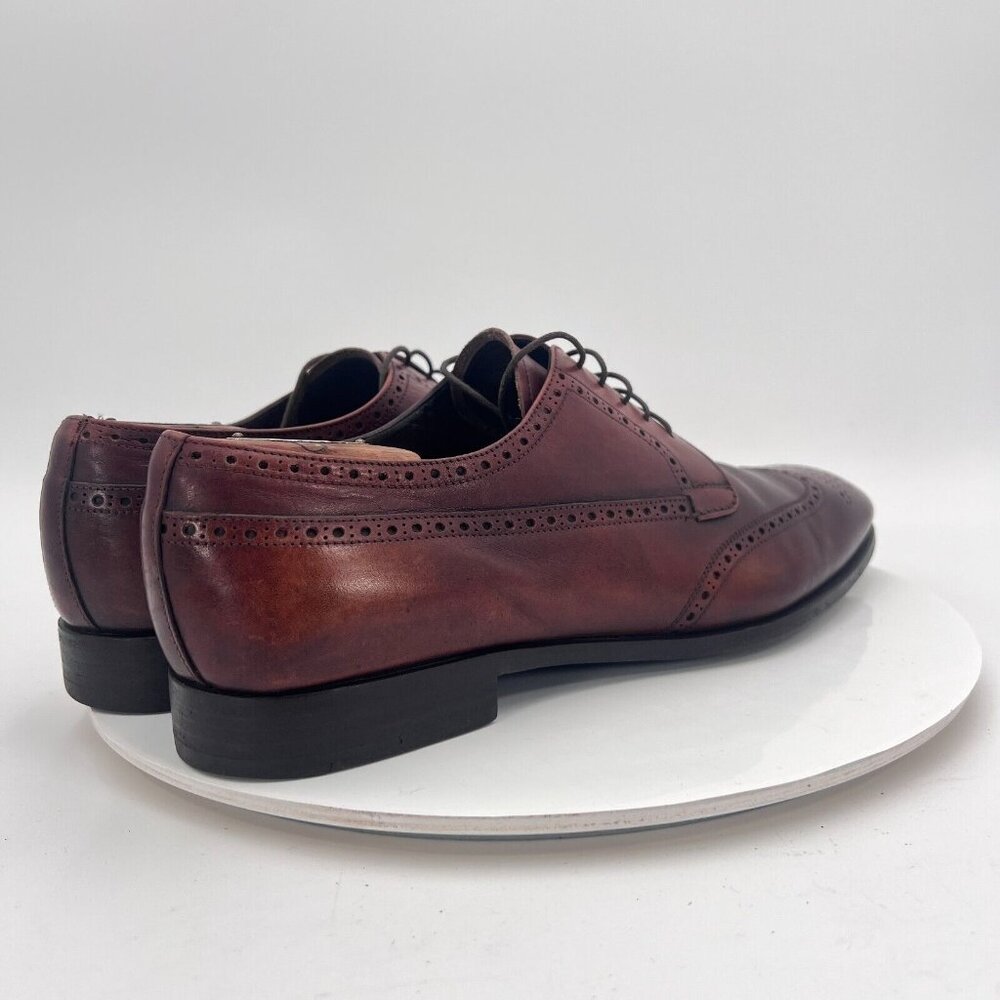 Prada Milano Men Size 9.5 Brown Perforated Leather Wingtip Derby Dress Shoes - Picture 5 of 16